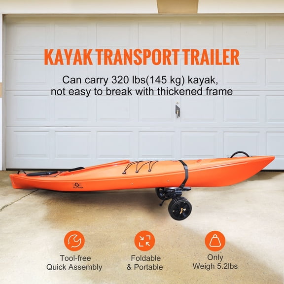 Heavy Duty Kayak Cart, 320lbs Load Capacity, Detachable Canoe Trolley Cart with 10'' Solid Tires, Adjustable Brackets & Nonslip Support Foot, for Kaya