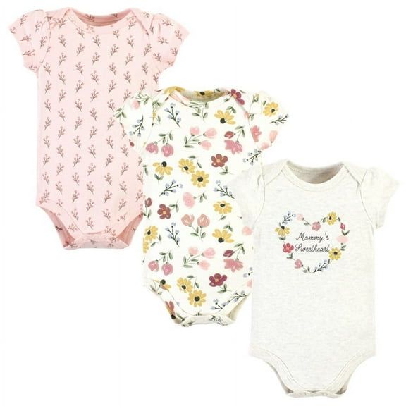 Hudson Baby Infant Girl Cotton Bodysuits, Soft Painted Floral 3-Pack, Preemie