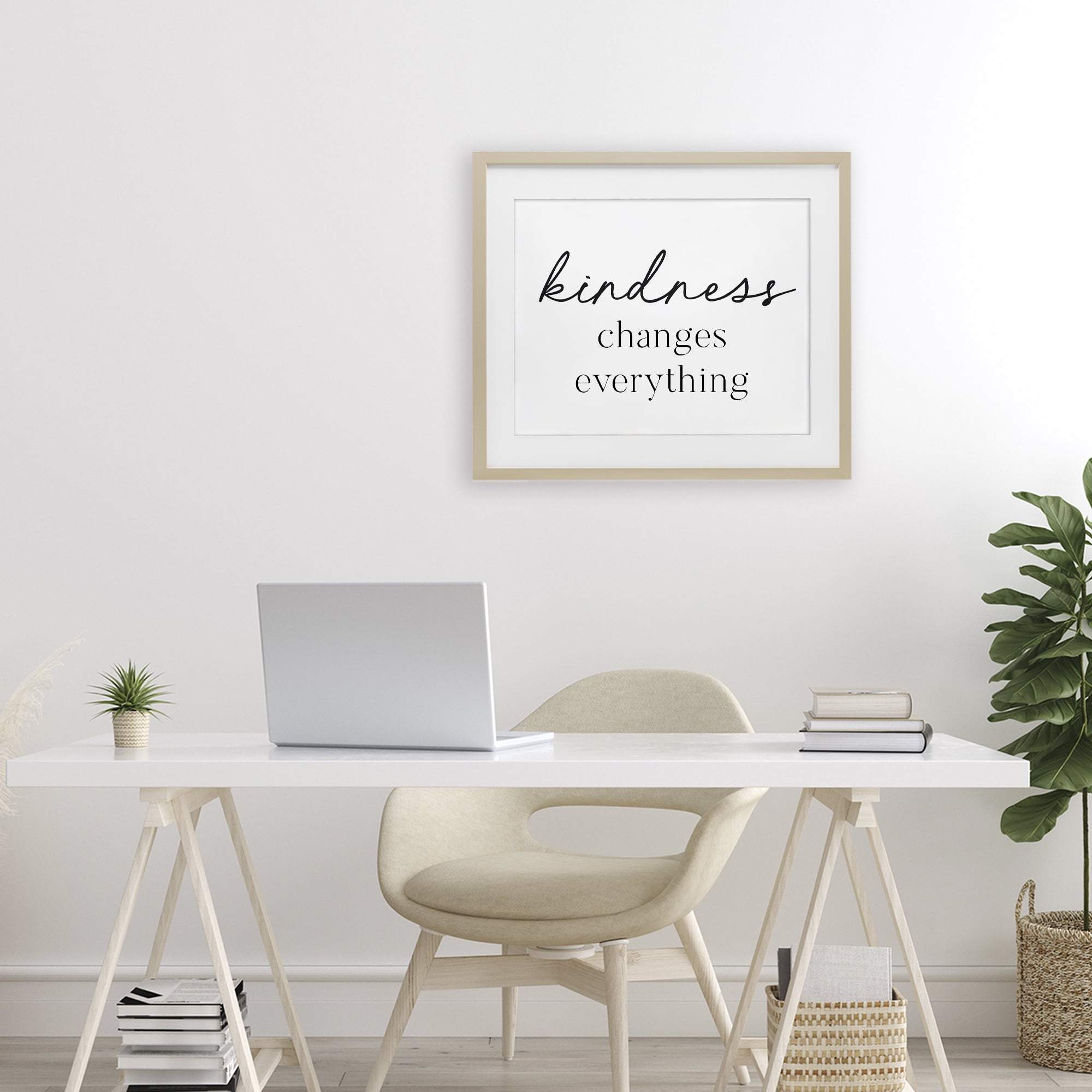 Kindness Changes Everything Birch Framed Print Under Glass, design by Lettered and Lined
