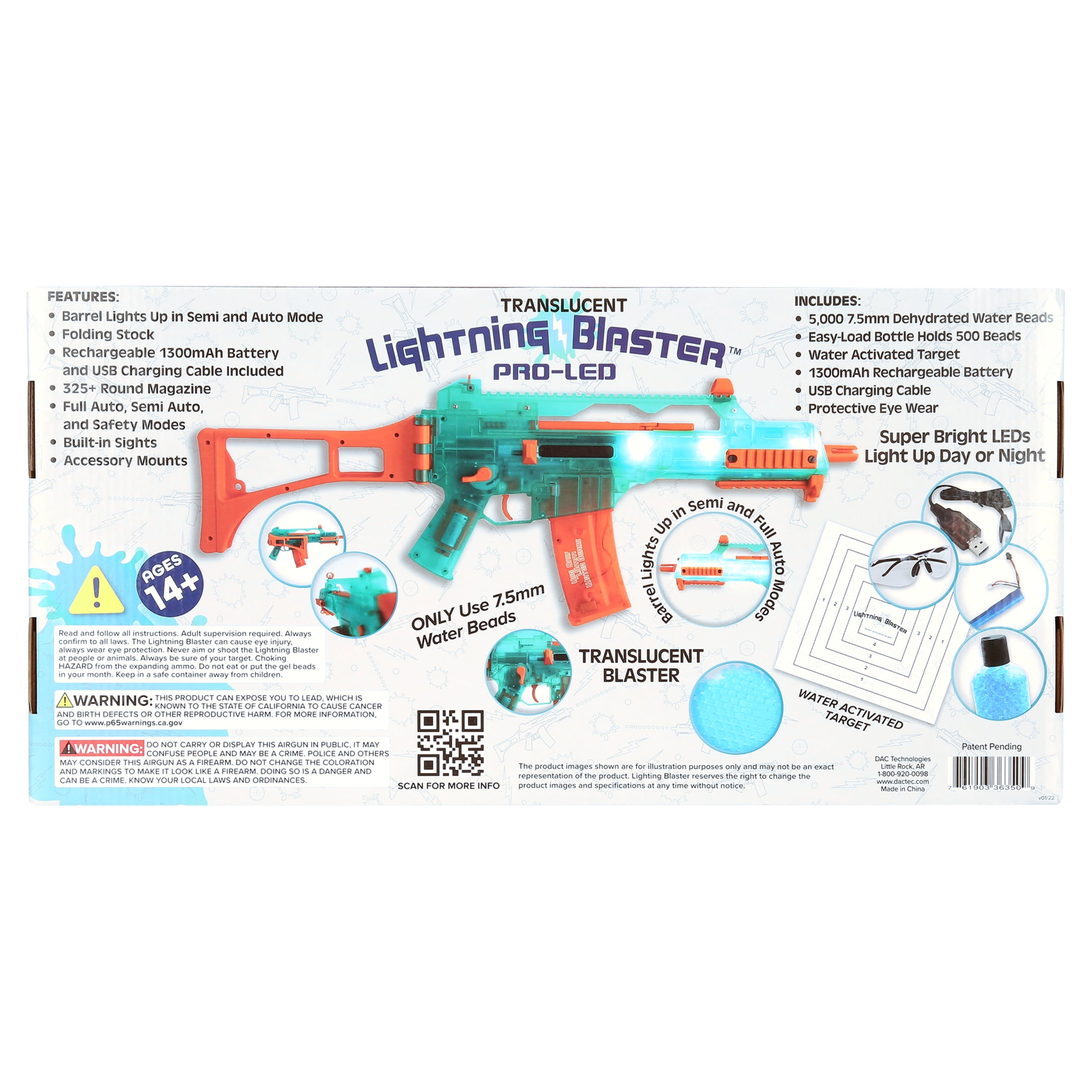 Lightning Blaster Pro-LED Full and Semi Automatic Water Bead Blaster Kit for Ages 14+