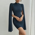 thumbnail image 2 of Robe pour Femmes, Élégante Robe Moulante Courte à Col Roulé, Manches Cape, Transparente avec Paillettes, Robe pour Femmes, 2 of 6
