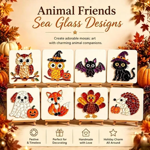 Sea Glass Halloween DIY Mosaic Art Kit Craft Set for Adult Hedgehog | DIY Beautiful Inspired Artwork with Sea Glass Mosaic Kit, Home Decor Creative Handmade Gift Mosaic Kits for Adults