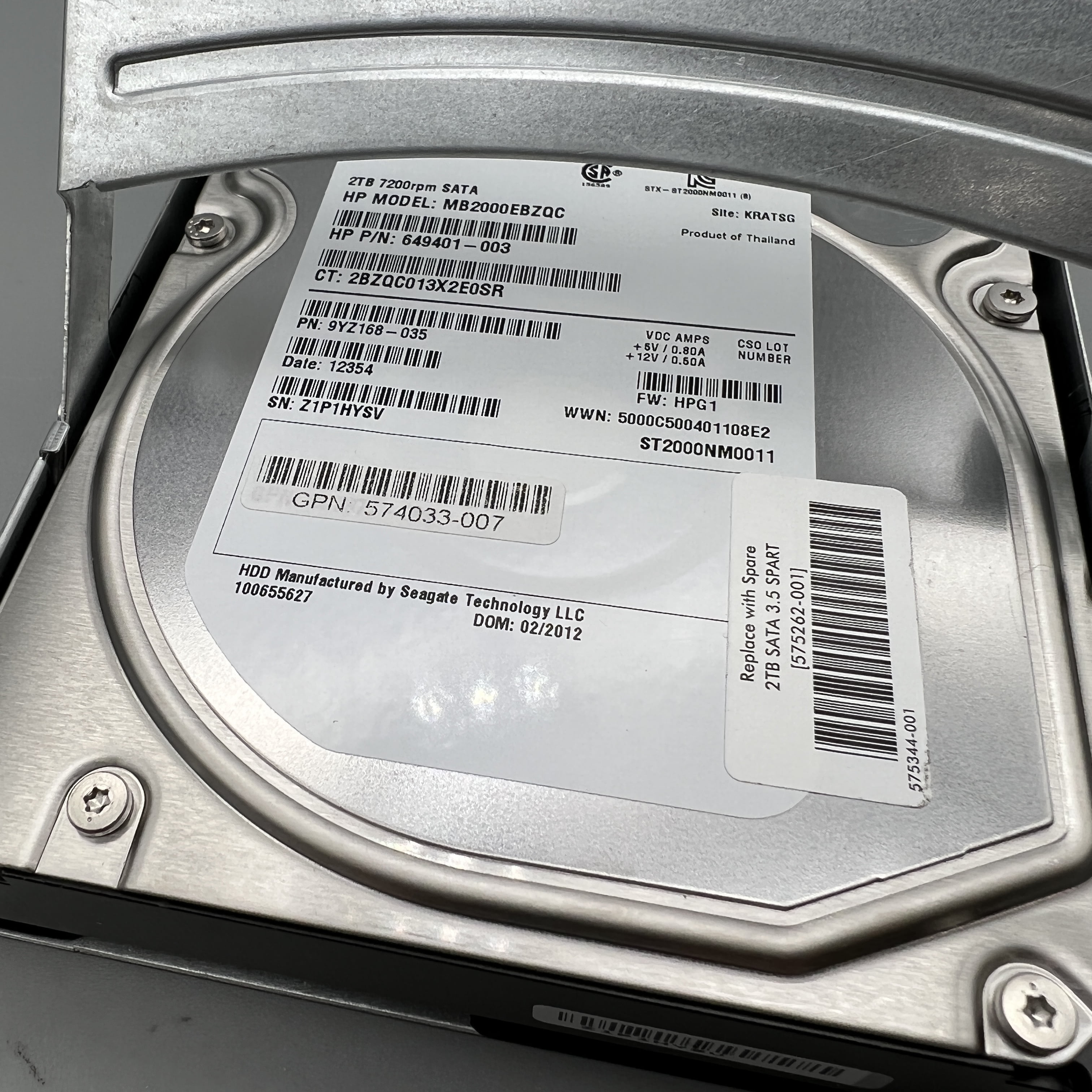 HP 574033-007 2TB 7200RPM 3.5INCH SATA-II MIDLINE NON HOT SWAPABLE HARD DISK DRIVE WITH TRAY - 50777