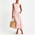 thumbnail image 4 of QUNYINEY Sleeveless Women's Dresses for Wedding Guest Long Elegant Flowy Pink A Line Dress with Pockets Ruched Crew Neck Slim Fit Dresses, 4 of 5