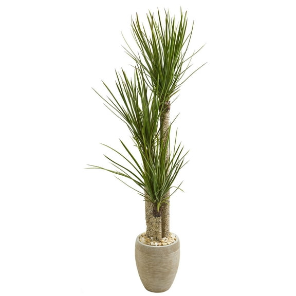 Nearly Natural 64in. Yucca Artificial Tree in Sand Colored Planter, Green