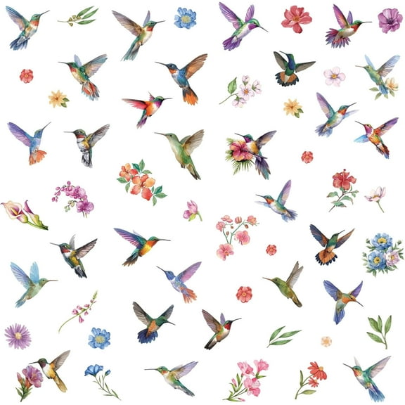 8 Sheets Bird Window Clings Hummingbird Flower Wall Decals Window Stickers Peel and Stick PVC Waterproof Adhesive Decor for Home Stairway Bedroom Living Room Dorm DIY