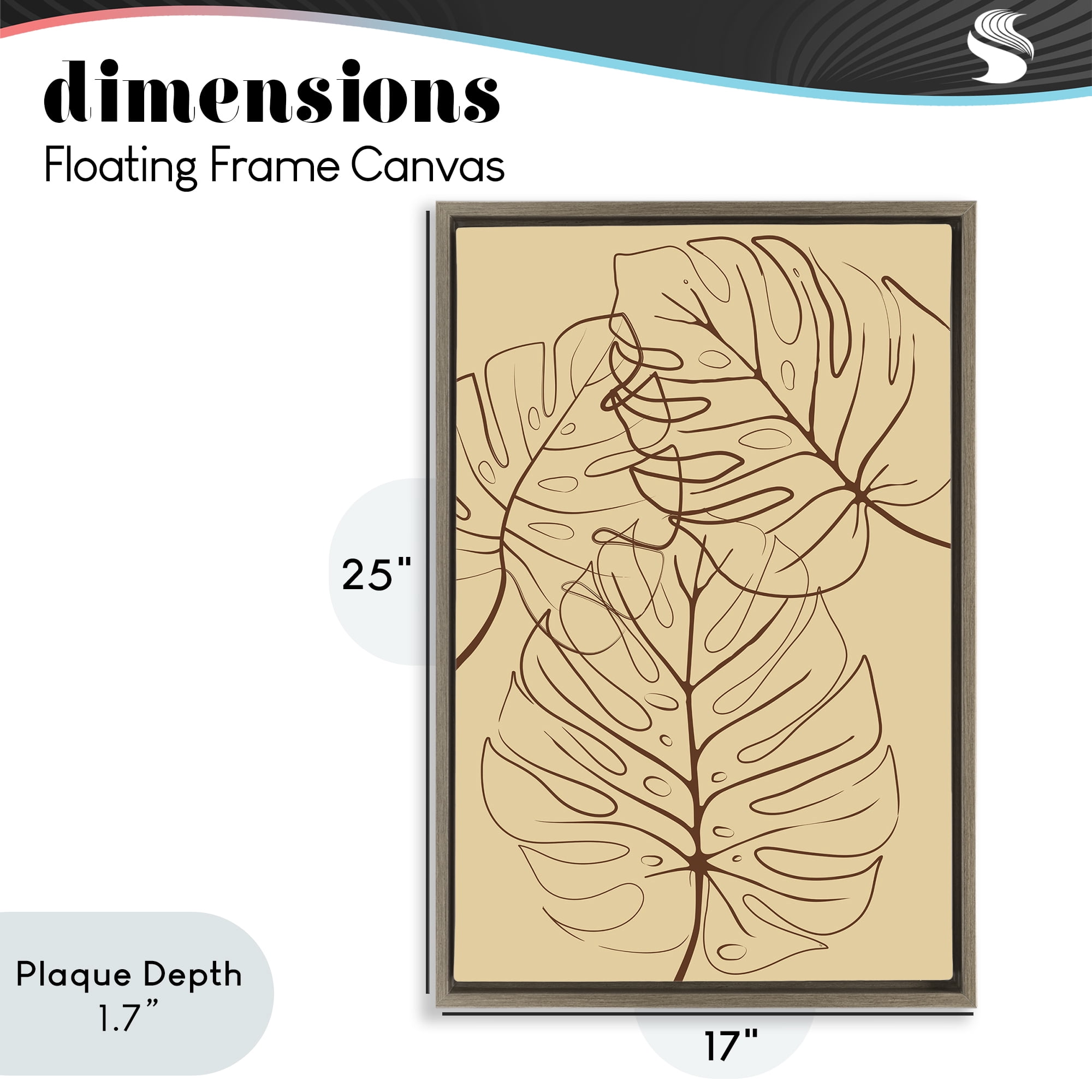 Stupell Industries Autumn Monstera Leaf Contour Brown Framed Floater Canvas Wall Art, design by Martina Pavlova