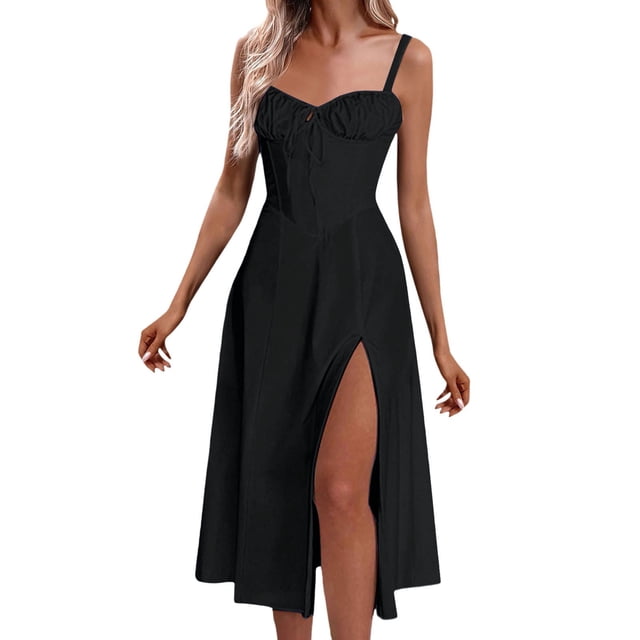 Vestido sin mangas y sin espalda de corte A para mujer - Vestido largo de color liso - Poliéster/spandex - XS-XXL - Boda/fiesta/casual