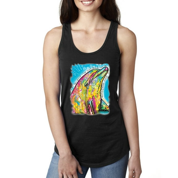 Wild Bobby Dean Russo Neon Colorfu Dolphin Animal Lover Women Racerback Tank Top, Black, Small