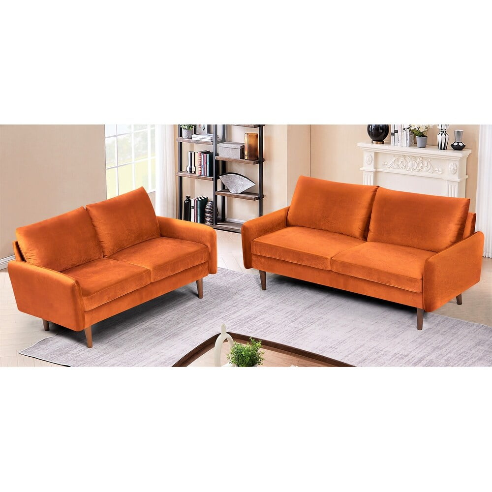 Uspridefurniture 2 Piece Modern Polyester Sofa And Loveseat Set Orange