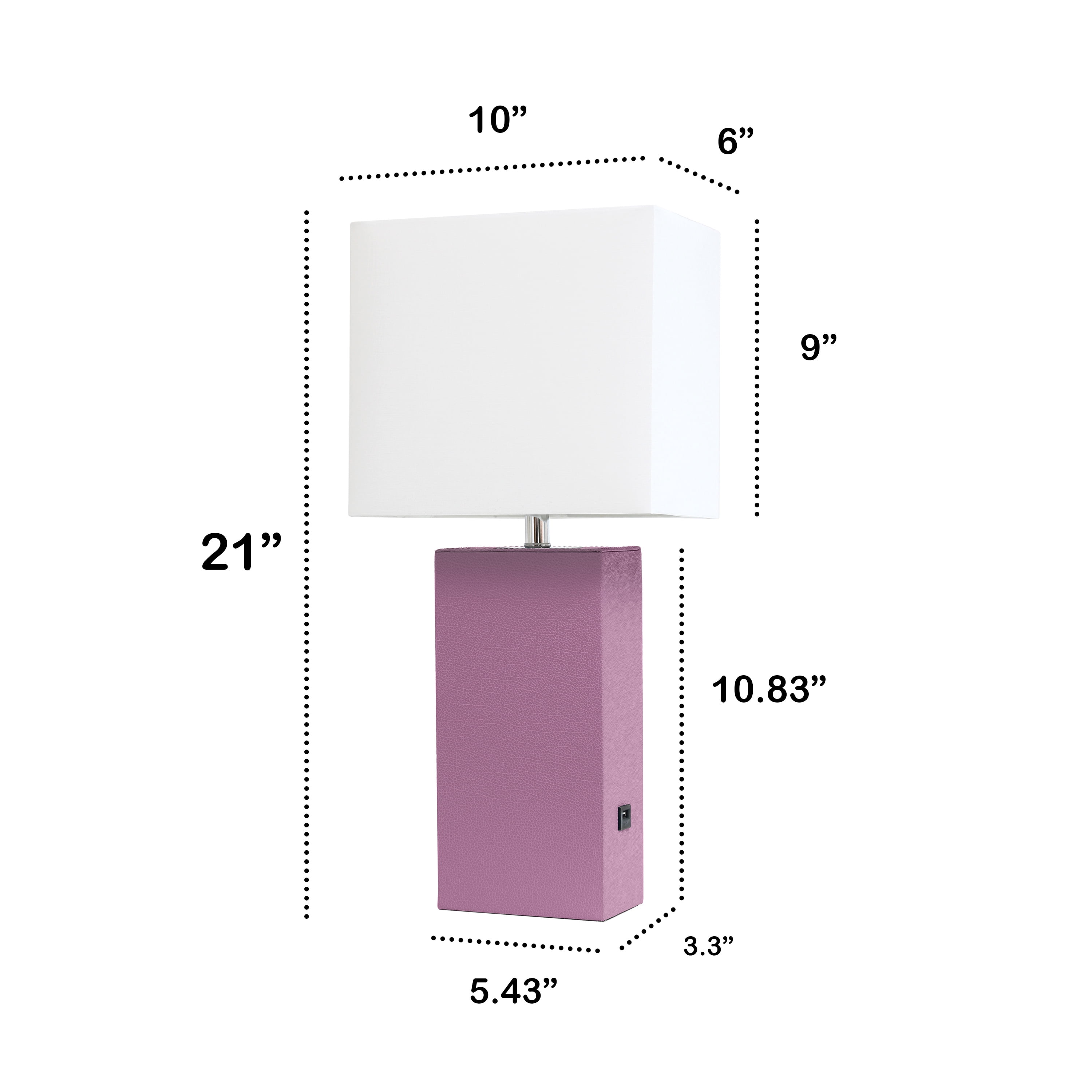 Lalia Home 21" Leather Modern Bedside Table Lamp with USB Port and LED Bulb, Purple