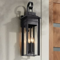 Franklin Iron Works Bransford 28 1/4" High Farmhouse Rustic Outdoor Wall Light Fixture Mount Porch House Scroll Black-Specked Gray