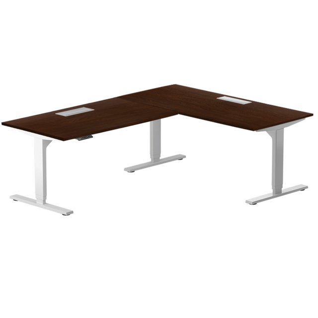 PROGRESSIVE DESK Electric Standing Corner Ryzer Desk, Adjustable Height L-Shaped Office Desks with Cable Management Grommets, 90"x60"