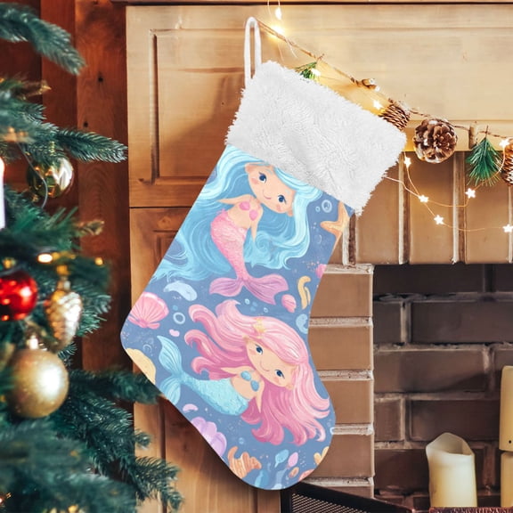 RMDQTR Christmas Stockings for Xmas Gifts - Large Size Festive Holiday Decor for Family Cute Little Mermaids