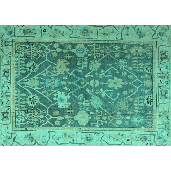 Ahgly Company Machine Washable Indoor Rectangle Abstract Turquoise Blue Modern Area Rugs, 8' x 12'