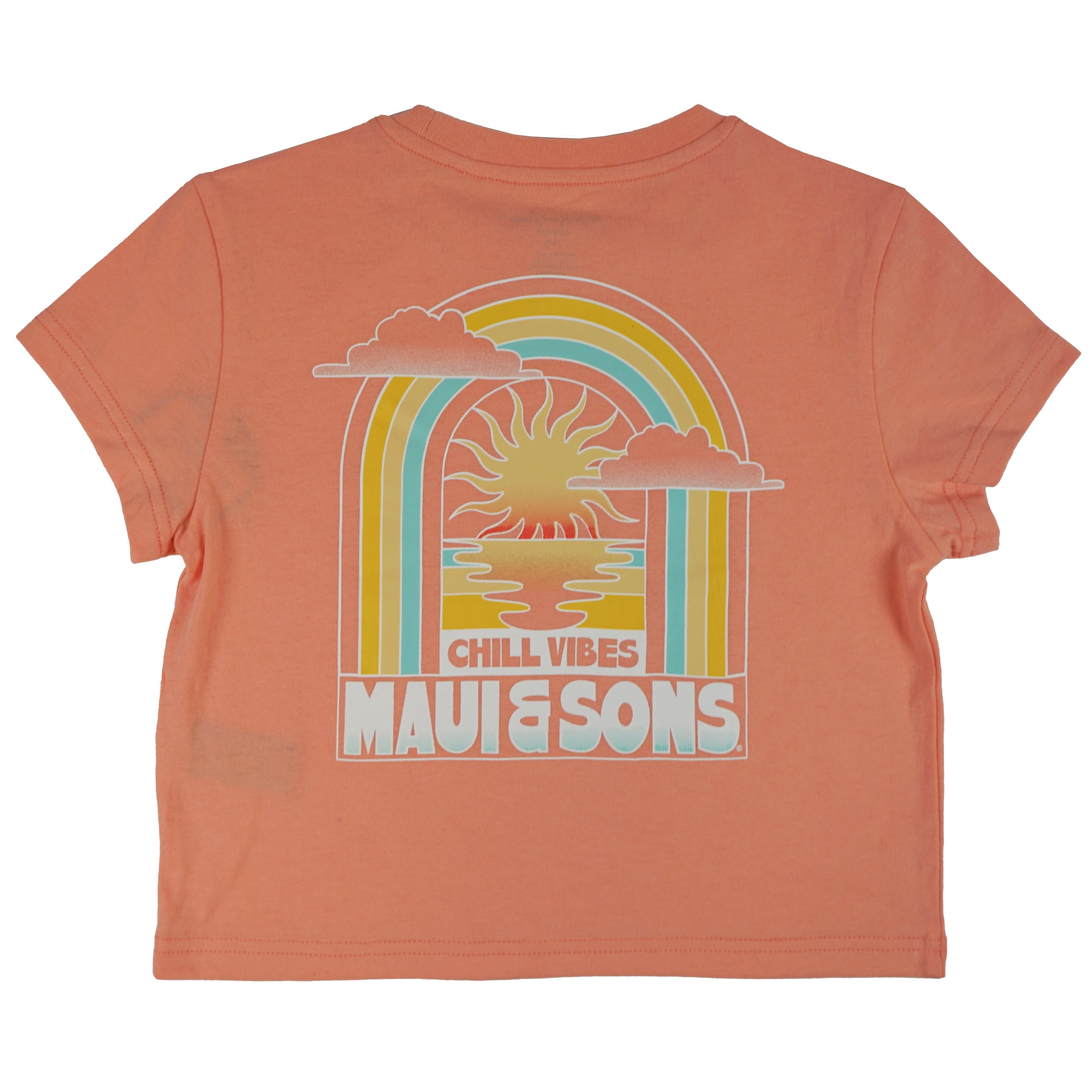 Maui and Sons Chill Vibes Short Sleeve Girl's T-Shirt Crew Neck Graphic Tee Inspired by California Surf Culture & Designed for Everyday Comfort