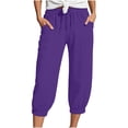 thumbnail image 2 of Women's Relaxed Fit Capri Pants, High Waist Drawstring Elastic Waist Side Pocket Loose Lantern Cuffed Hem Cropped Mid Calf Casual Daily Bottoms, Dark Blue XL, 2 of 5