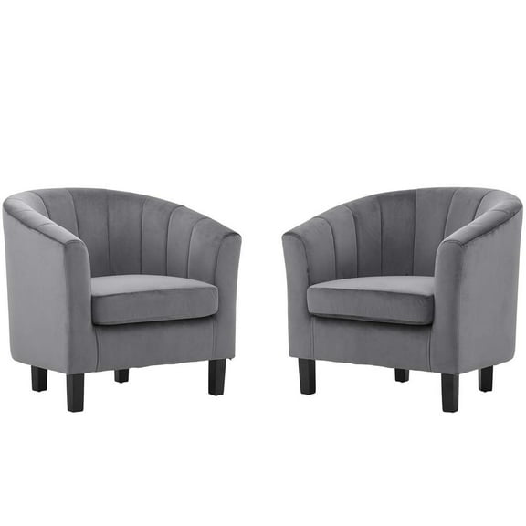 Modway Prospect Channel Tufted Performance Velvet Armchair Set of 2 in Gray