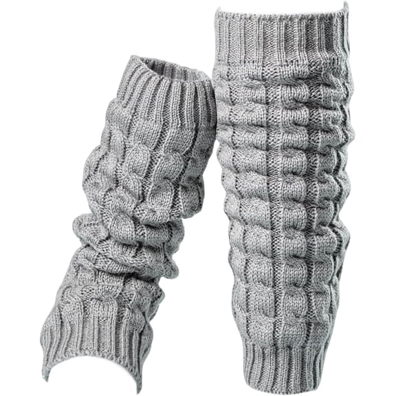 Women's Winter Fleece Lined Leg Warmers Cable Knit Leg Sleeve Long Footless Socks (Gray)