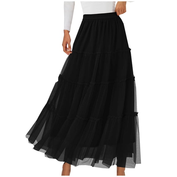 OGLCCG Tulle Skirts for Women Fashion Elastic High Waisted Tiered Flowy A-Line Maxi Skirts Summer Casual Mesh Lace Long Skirt,XXL