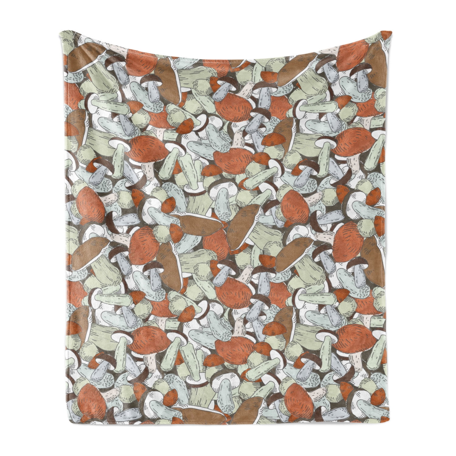 Earth Tones Throw Blanket, Neutral Autumn Colors Abstract Woodland Creature Plant Drawing