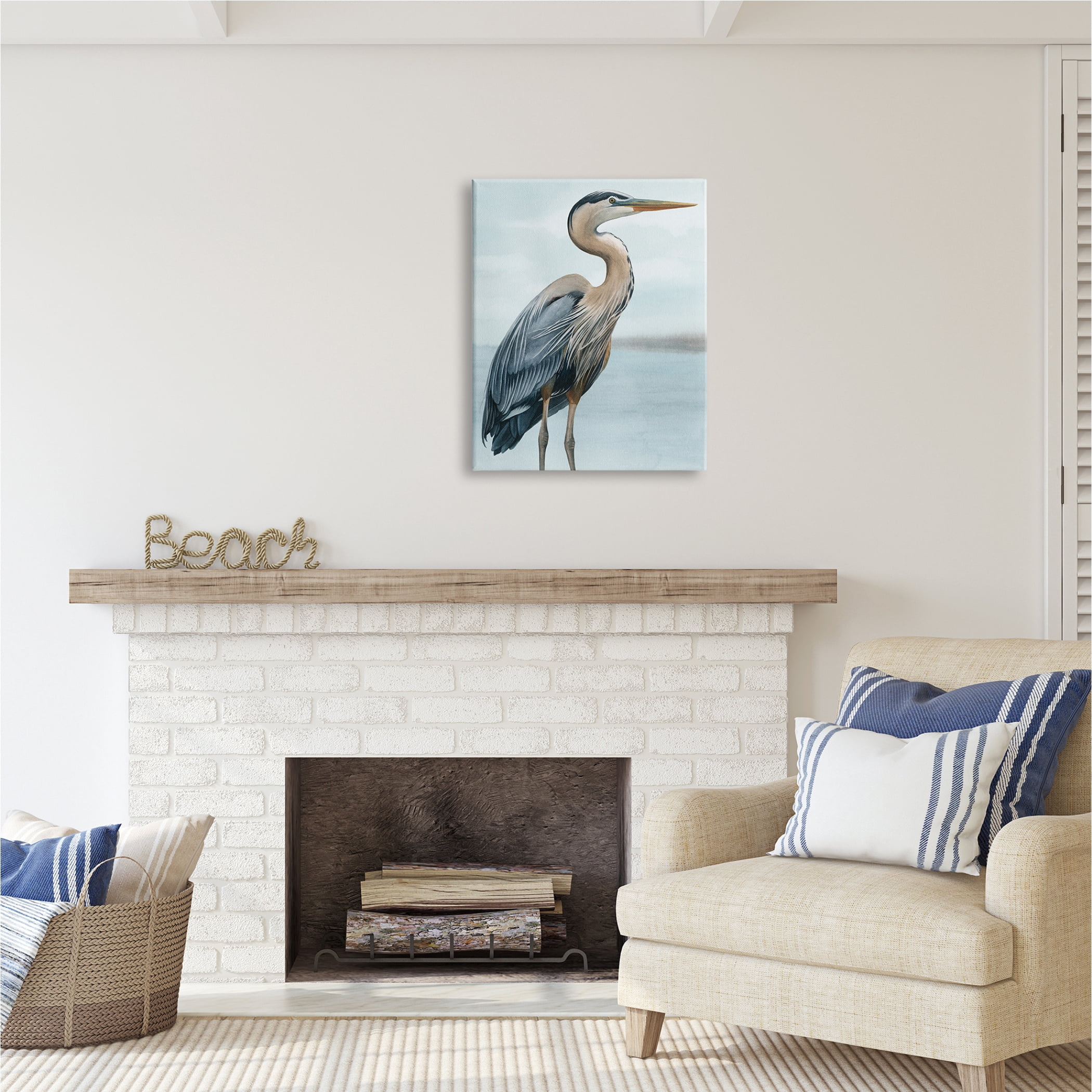 Stupell Industries Coastal Heron Portrait Animals & Insects Painting Gallery Wrapped Canvas Print Wall Art, 24 x 30