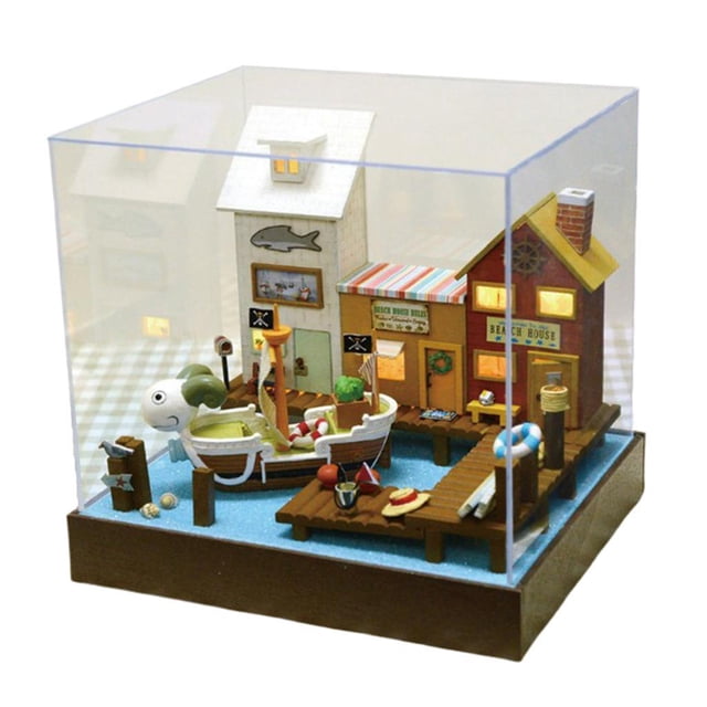 1/24 DIY Mini Dollhouse Handcraft Miniature Seaside Town - Modelo Creativa Con Luces LED, Interruptor Táctil Hugo Casa de muñecas en miniatura de bricolaje