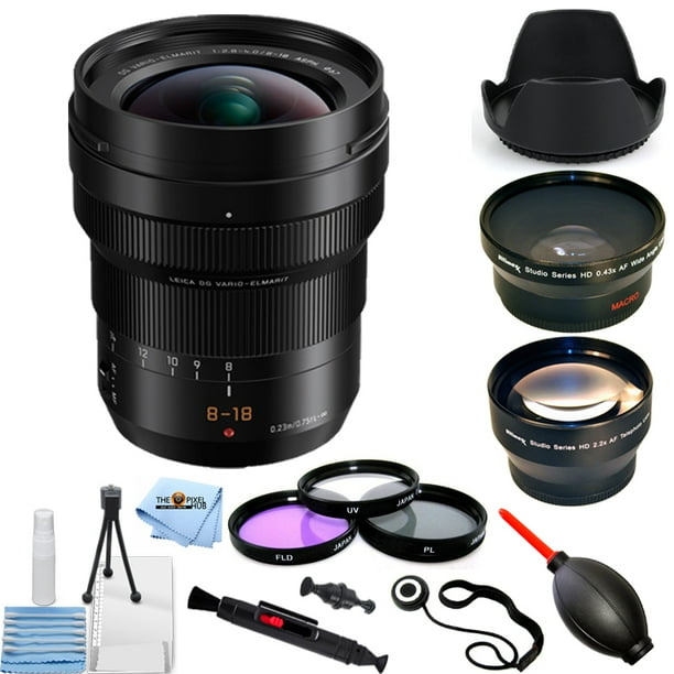 Panasonic Leica Dg Vario Elmarit 8 18mm F 2 8 4 Asph Lens H E Pro Bundle With Telephoto Wide Angle Lens Filter Kit Tulip Lens Hood Lens Cap Keeper More Walmart Com Walmart Com
