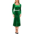 thumbnail image 2 of INSPIRE CHIC Velvet Dress for Women's Square Neck Long Sleeve Cocktail Bodycon Mermaid Midi Dresses, 2 of 6