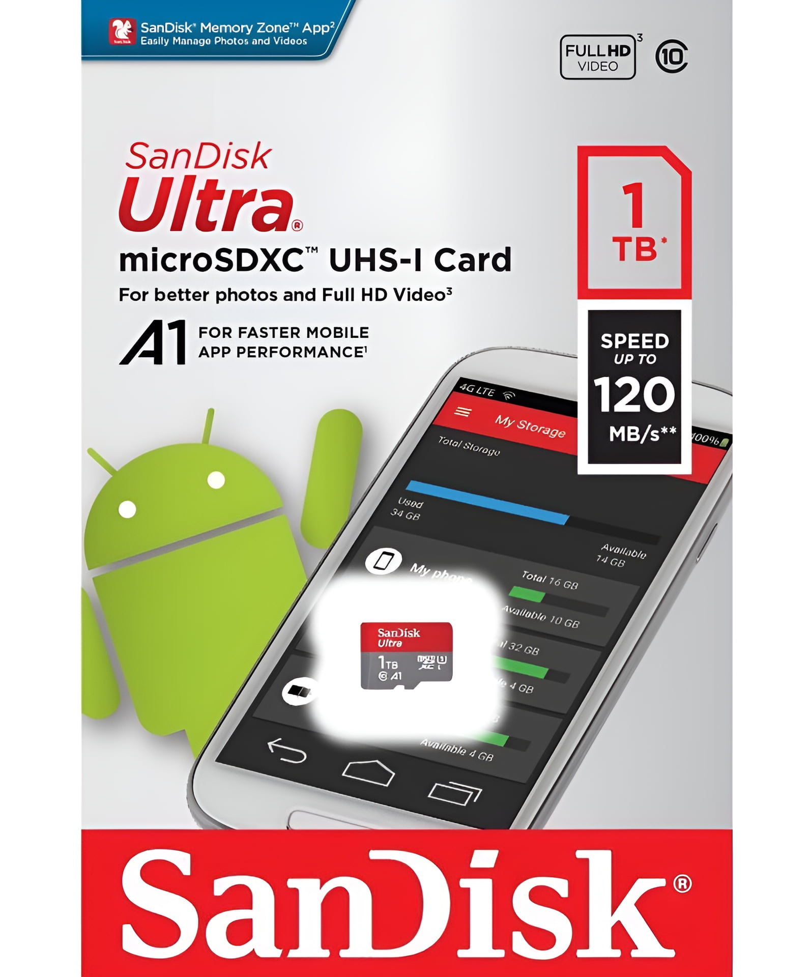 1TB Sandisk Ultra microSDXC UHS-I Memory Card for Android A1 CL10 Full HD