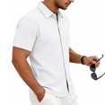 thumbnail image 4 of Domzest Men's Button Down Shirts Short Sleeve Collared Shirt Summer Casual Striped Textured Beach Shirt White S, 4 of 8