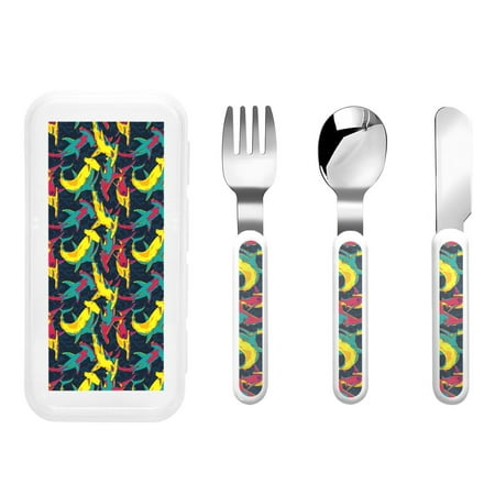 

Gaeub Colorful Sharks Print 3-Piece Children Knife Spoon Fork Set Stainless Steel Child Flatware Set Kids Utensils Set with Case for Lunch Box (Fork Spoon Knife Combo)