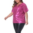 thumbnail image 3 of DARING DIVA Women's Plus Keyhole Metallic Round Neck Blouse 4X Hot Pink, 3 of 6