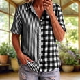 thumbnail image 2 of Button Down Shirts for Women Collared Shirt Short Sleeve Plaid Stripe Patchwor Linen Summer Tops, 2 of 6