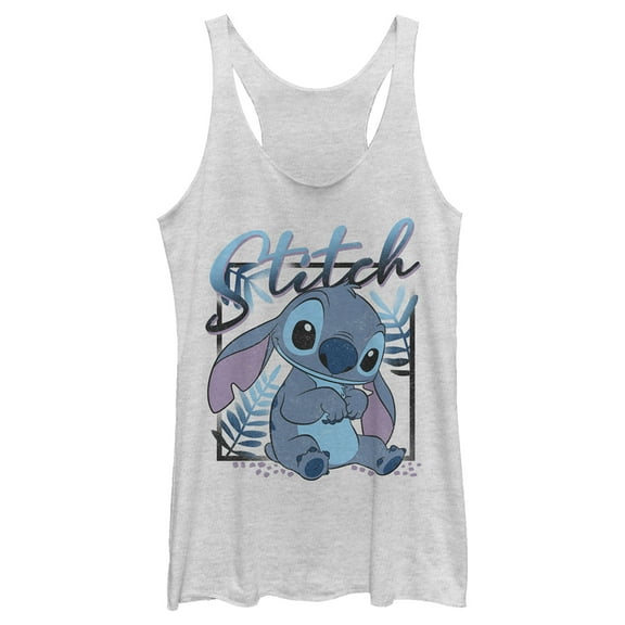Women's Lilo & Stitch Distressed Poster Stitch  Racerback Tank Top White Heather Large