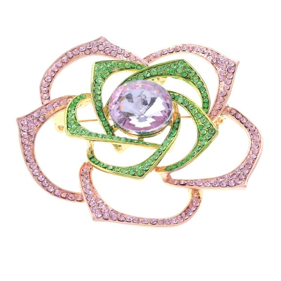 Large Crystal Rose Brooch