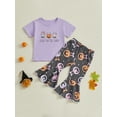 thumbnail image 5 of Toddler Baby Girl Halloween Outfits Pumpkin Bucket Print Short Sleeves T-Shirt and Elastic Flare Pants 6 12 18 Months 2T 3T 4T 5T Cute Fall Clothes Set, 5 of 9