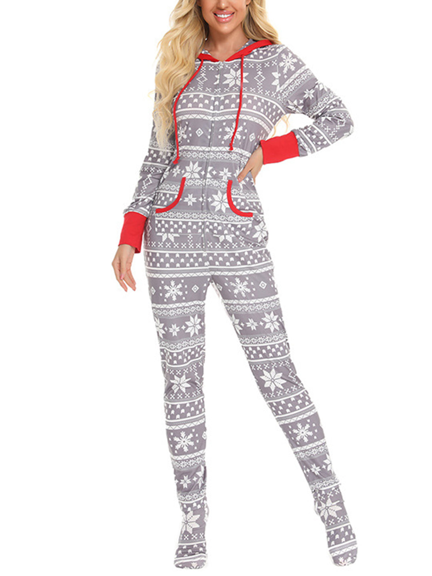 Casual Moments Womens Plus-Size One-Piece Hooded Pajama