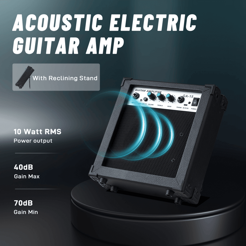 Tcbosik Acoustic Guitar Starter Set with 10W Amplifier, 41 inch Guitar Starter Kit with Bag, Strap, Tuner, Capo, Wrench Tool and Connecting Line, Blue
