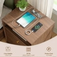 thumbnail image 4 of Night Stand With Charging Station, Mid Century Modern End Table, 19'' Wide Wood Bedside Table With 2 Storage Drawers For Bedroom, Walnut Brown, 4 of 10