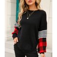 thumbnail image 2 of Suéter gota hombro manga larga cuello redondo Plaid Stripe impresión Tops para Mujer, 2 of 8