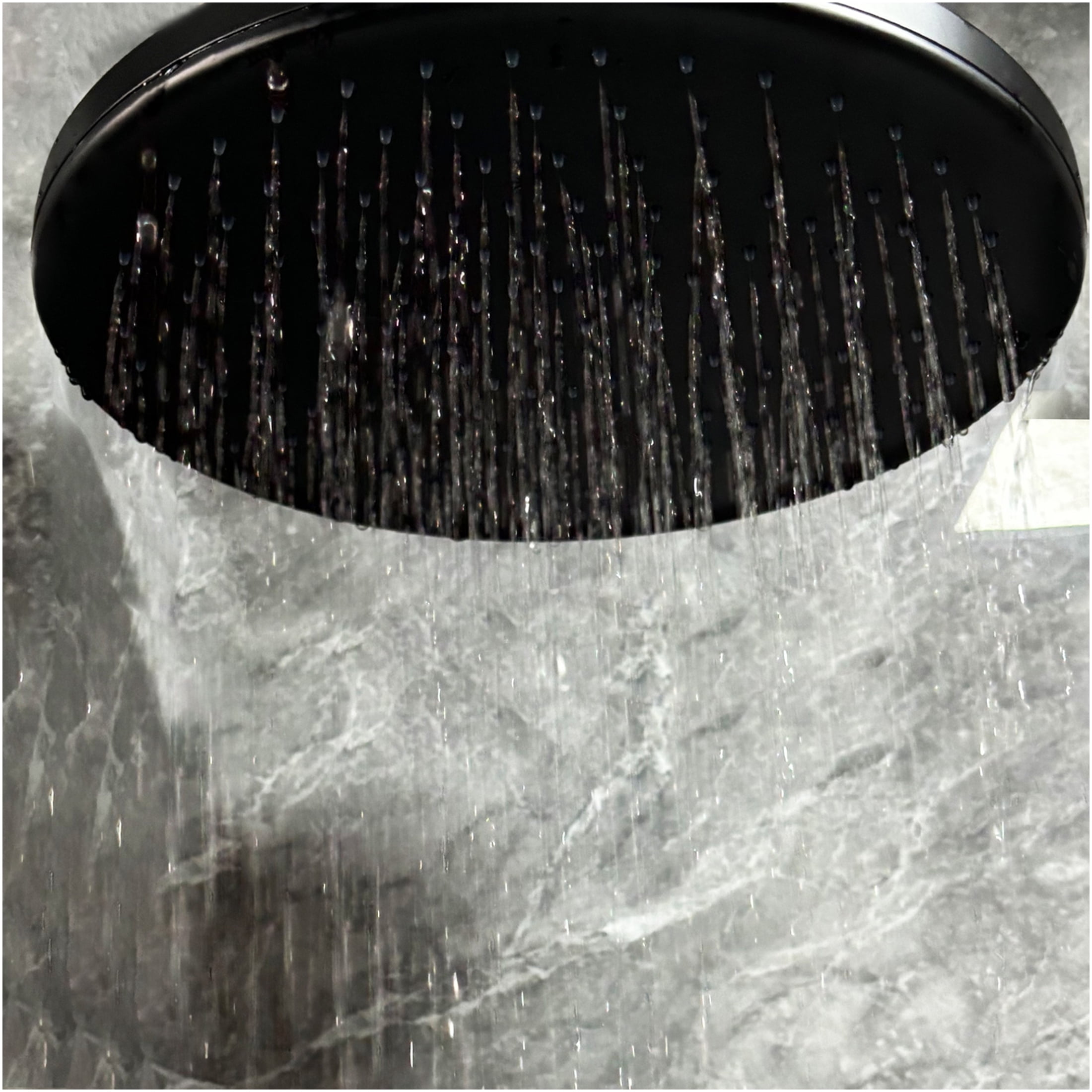 JERFIT High Pressure Rain Shower Head, Matte Black Stainless Steel Ceiling Mount, Tool-Less Installation, Luxury Rainfall Showerhead for Modern Bathroom