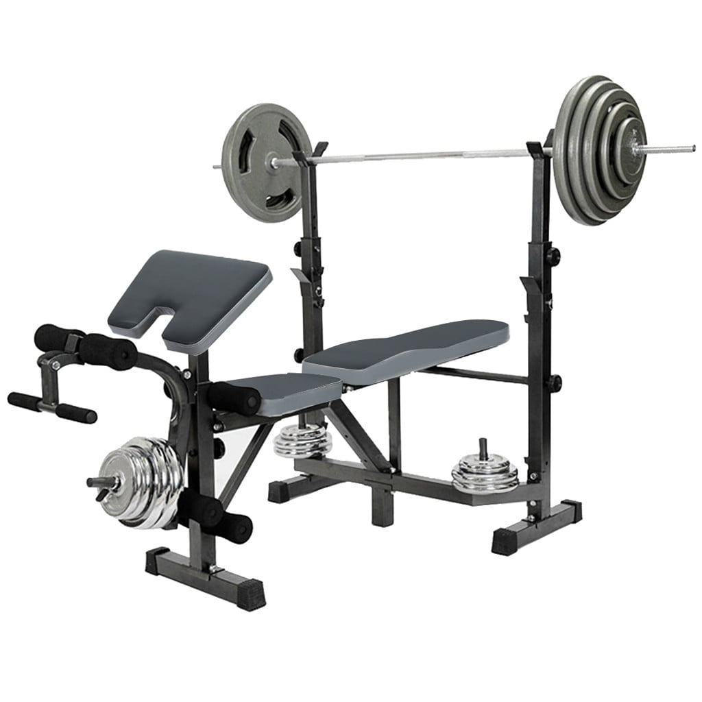 Lifting Press Gym Exercise Equipment 330lbs Adjustable Olympic Weight Bench & Barbell Rack with Preacher Curl & Leg Developer Weight Bench with Leg Extension and Leg Curl 