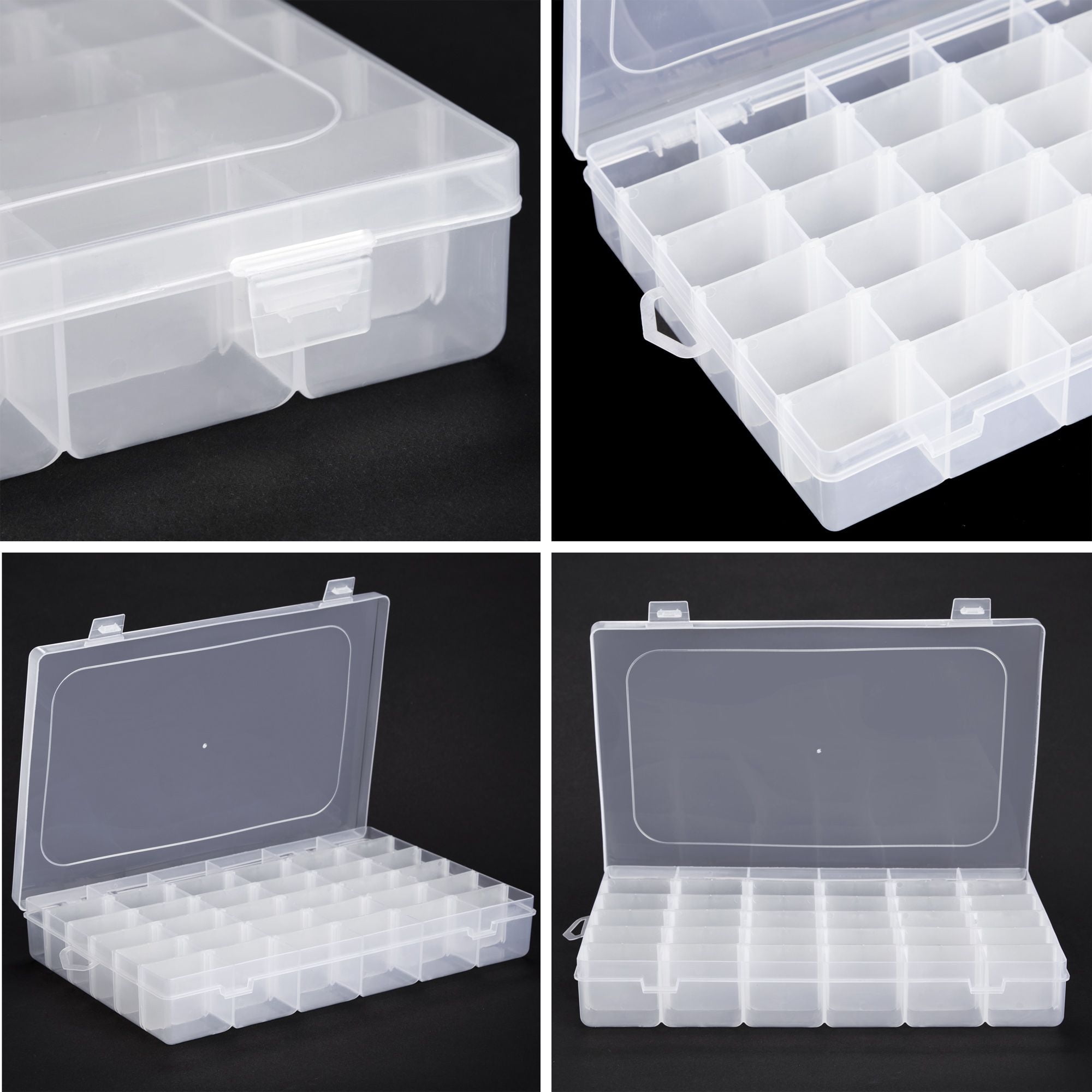 BeadNKnot Clear Plastic Organizer Box Pack of 4, Bead Storage Containers  with 36 Grid Compartments
