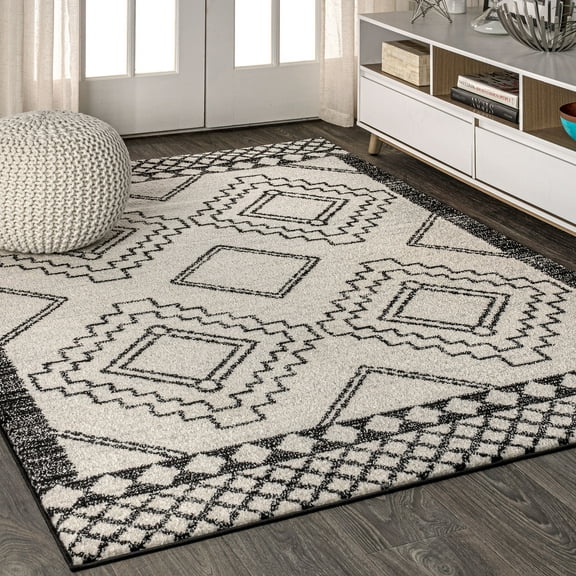 JONATHAN Y MOROCCAN HYPE 10 x 13 Area Rug, Amir Moroccan Beni Souk - Cream/Black, MOH200A-13