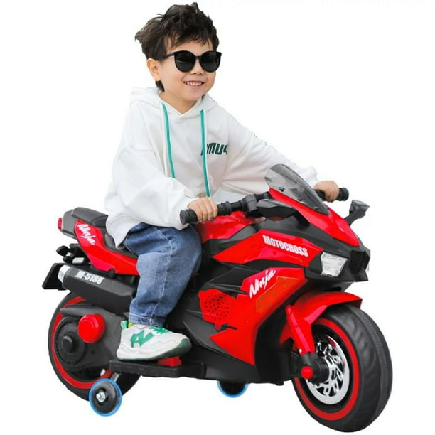 Motocicleta para ninos motocicleta de 12V para ninos juguetes infantiles motocicleta electrica para ninos con manillar de carreras asiento de PU color rojo. Walmart en linea