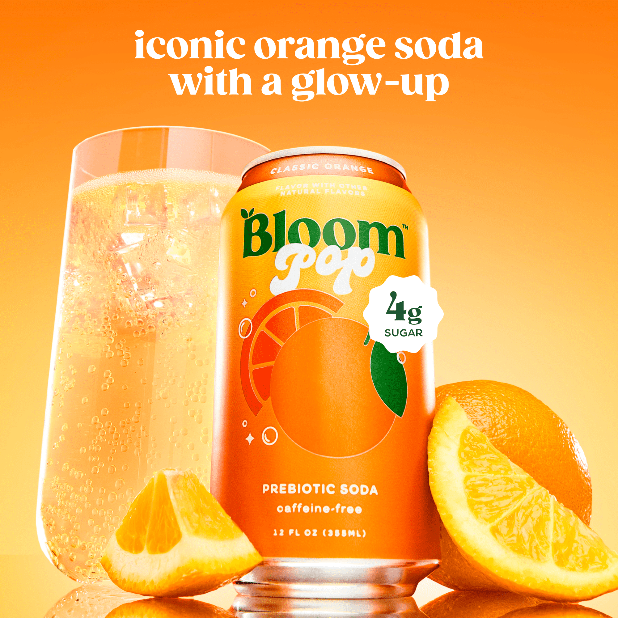 (12 pack) (12 pack) Bloom Pop Prebiotic Soda, Orange, 12 fl oz Can