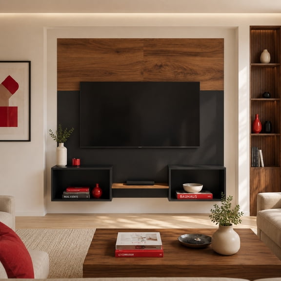 Mueble TV Duo 80", Atlas del Descanso Color Nogal con Negro