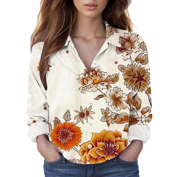 Aqestyerly Women's Printed Long Sleeve Blouse - Single Button Placket office Wear (9)