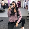 thumbnail image 3 of Ropa de Yoga con cremallera superior para mujer, abrigo con capucha de manga larga, abrigo deportivo holgado de talla grande para correr, entrenamiento y adelgazamiento, 3 of 4